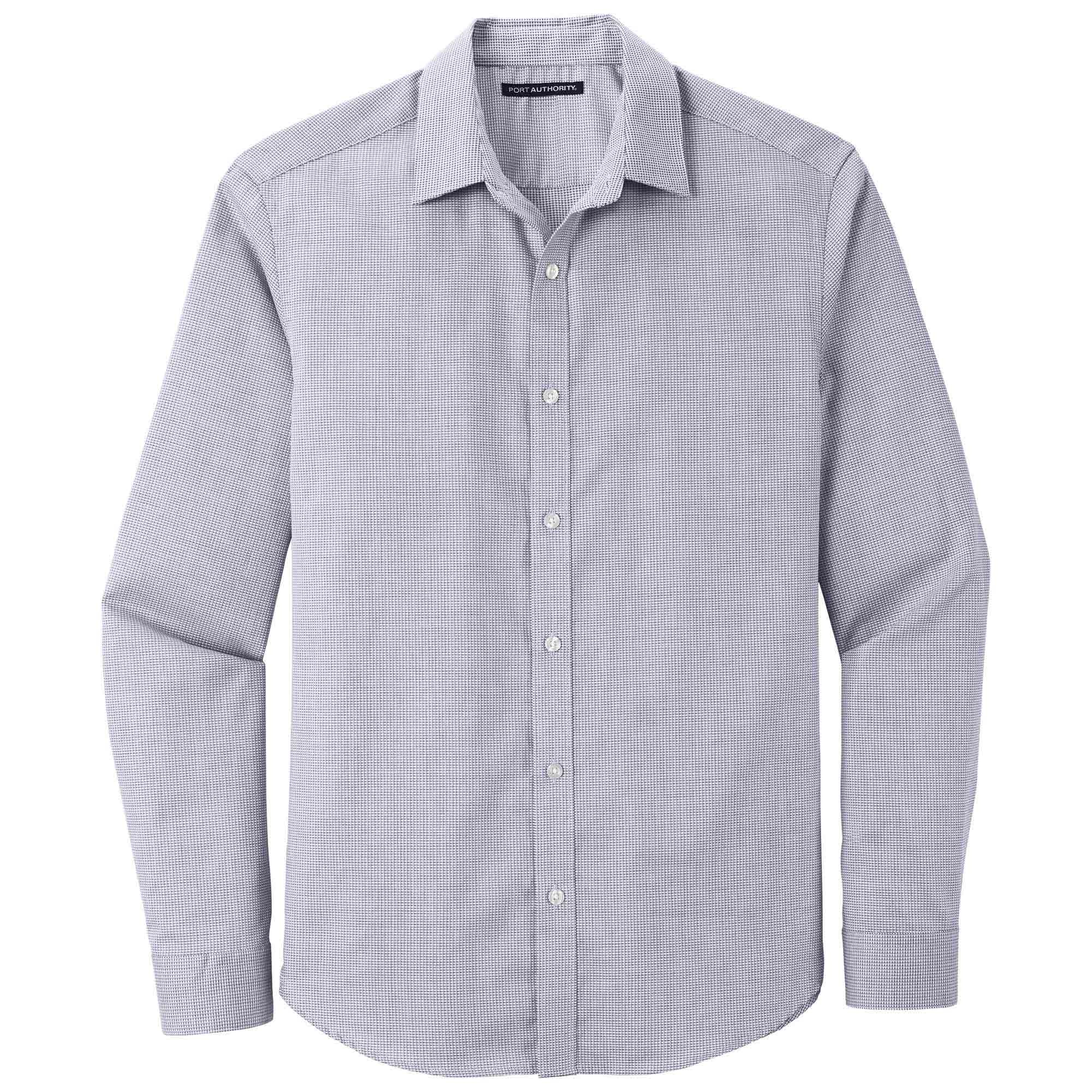 Port Authority W645 Pincheck Easy Care Shirt - Gusty Grey/White | Full ...