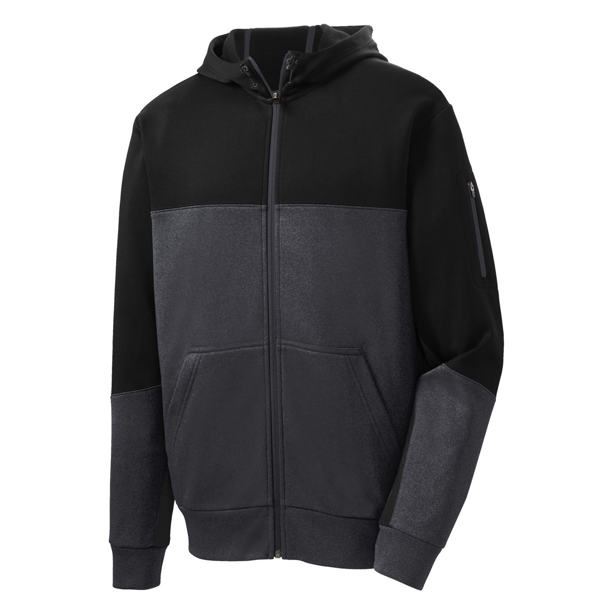 Sport-Tek ST245 Tech Fleece Colorblock Full-Zip Hooded Jacket - Black ...