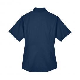 Harriton M500SW Ladies Easy Blend Short Sleeve Twill Shirt with Stain Release - Navy