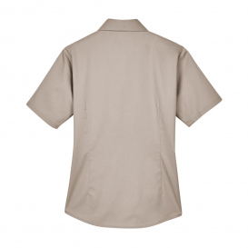 Harriton M500SW Ladies Easy Blend Short Sleeve Twill Shirt with Stain Release - Stone