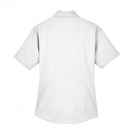 Harriton M500SW Ladies Easy Blend Short Sleeve Twill Shirt with Stain Release - White