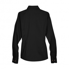 Harriton M500W Ladies Easy Blend Long Sleeve Twill Shirt with Stain Release - Black