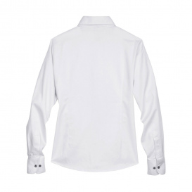 Harriton M500W Ladies Easy Blend Long Sleeve Twill Shirt with Stain Release - White