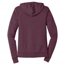 Bella + Canvas BC3939 Unisex Triblend Full-Zip Lightweight Hoodie - Maroon Triblend