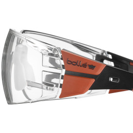 Bolle RUSPMN11U Rush + 2.0 Safety Glasses - Black/Red Temples - Clear CSP Platinum Anti-Fog Lens