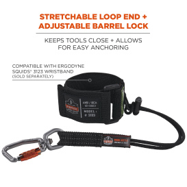 Ergodyne Squids 3714 Elastic Tool Tail Lanyard - with Carabiner and Cinch Loop