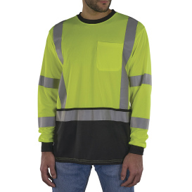Ergodyne GloWear 8369BK Type R Class 3 Essential Black Bottom Long Sleeve T-Shirt - Lime