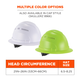 Ergodyne Skullerz 8968 Full Brim Style Lightweight Vented Hard Hat - Ratchet Suspension - Lime