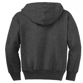Port & Company PC90YZH Youth Core Fleece Full-Zip Hooded Sweatshirt - Dark Heather Grey