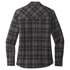 Port Authority LW672 Ladies Long Sleeve Ombre Plaid Shirt - Deep Black