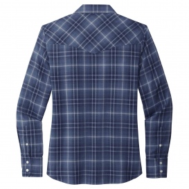 Port Authority LW672 Ladies Long Sleeve Ombre Plaid Shirt - True Navy