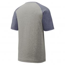 Sport-Tek ST400 PosiCharge Tri-Blend Wicking Raglan Tee - True Navy Heather/Light Grey Heather