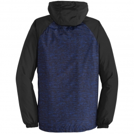 Sport-Tek JST40 Heather Colorblock Raglan Hooded Wind Jacket - True Royal Heather/Black