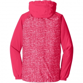 Sport-Tek LST40 Ladies Heather Colorblock Raglan Hooded Wind Jacket - Pink Raspberry Heather/Pink Raspberry