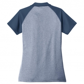 Sport-Tek LST641 Ladies PosiCharge RacerMesh Raglan Heather Block Polo - True Navy Heather/True Navy