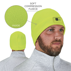 Ergodyne N-Ferno 6801 Winter Skull Cap with LED Rechargable Light - Lime