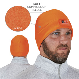 Ergodyne N-Ferno 6801 Winter Skull Cap with LED Rechargable Light - Orange