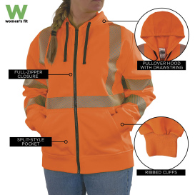 Ergodyne GloWear 8305W Type R Class 3 Women\'s Performance Hooded Zip-Up Sweatshirt - Orange