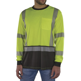 Ergodyne GloWear 8371BK Type R Class 3 Black Bottom Long Sleeve T-Shirt - Lime