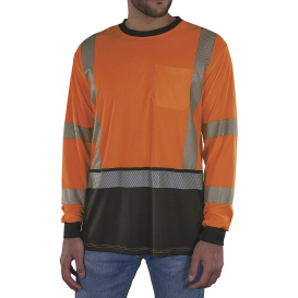 Ergodyne GloWear 8371BK Type R Class 3 Black Bottom Long Sleeve T-Shirt - Orange