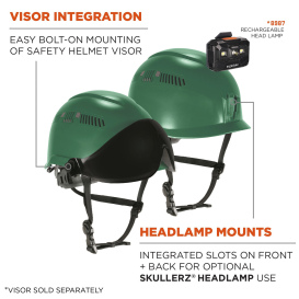 Ergodyne Skullerz 8977LED Type 2 Class C Safety Helmet with Adjustable Venting and LED Light - Green 