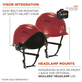 Ergodyne Skullerz 8977LED Type 2 Class C Safety Helmet with Adjustable Venting and LED Light - Red
