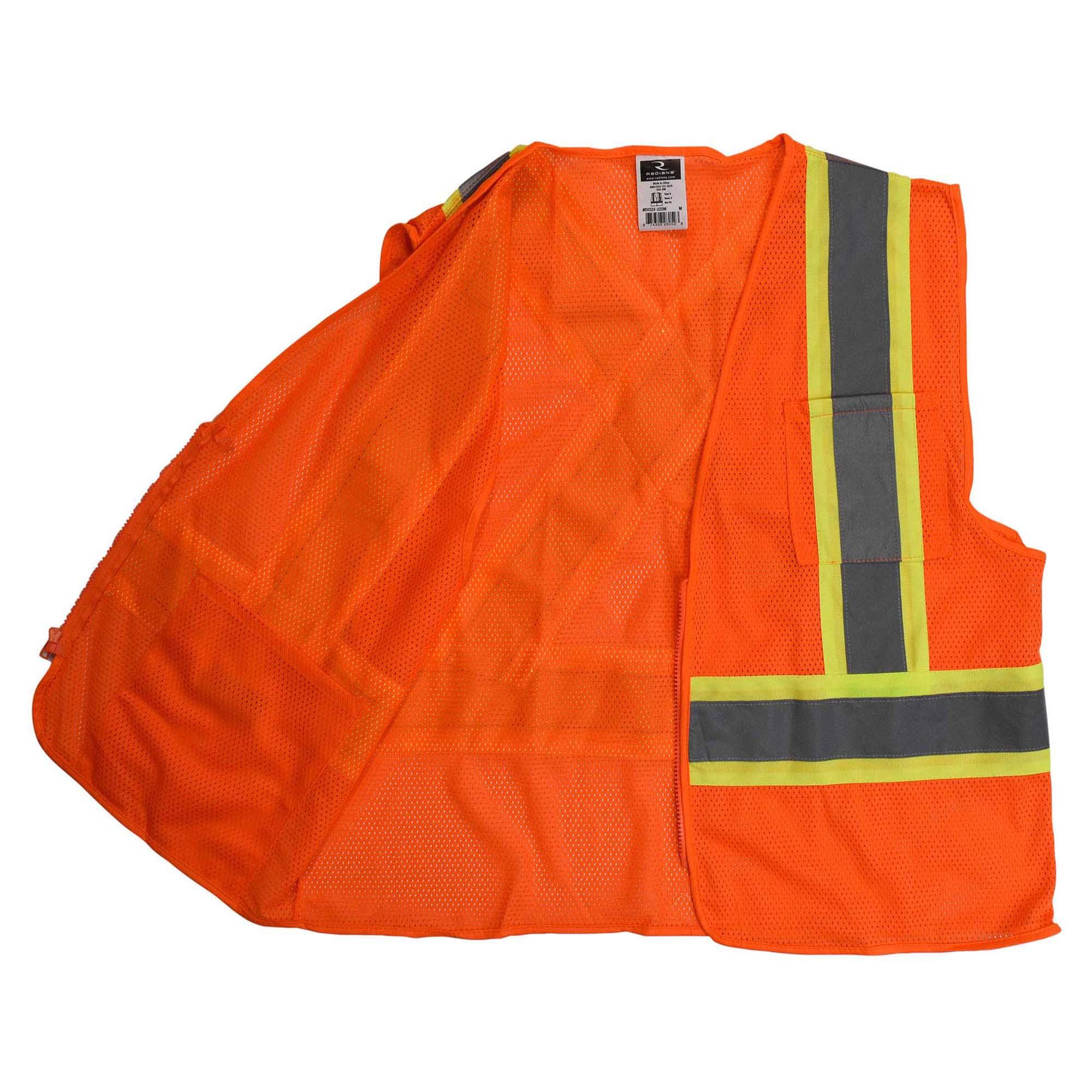 Large Inc. Hi-Viz Orange Radians SV22X-2ZOM-L Economy Mesh X-Back Class 2 Safety Vest with Two-Tone Trim 