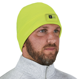 Ergodyne N-Ferno 6801 Winter Skull Cap with LED Rechargable Light - Lime