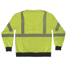 Ergodyne GloWear 8318BK Type R Class 3 Performance Black Bottom Zipper Hooded Sweatshirt - Lime