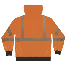 Ergodyne GloWear 8318BK Type R Class 3 Performance Black Bottom Zipper Hooded Sweatshirt - Orange